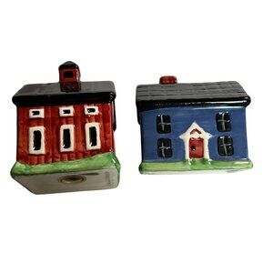 Old Fashion Ceramic Schoolhouse & Cottage Salt and Pepper Shaker Set Country